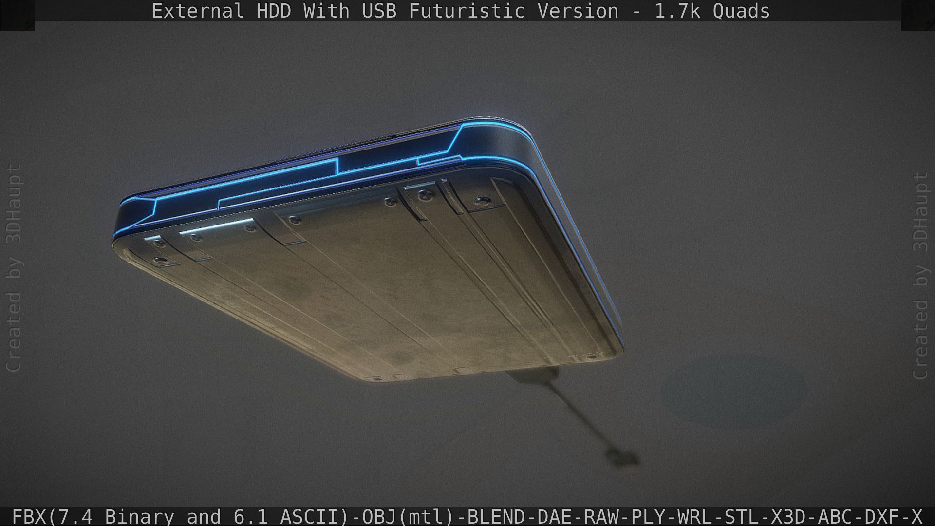External HDD With USB Cable Rigged Futuristic Version Low-poly 3D model_52