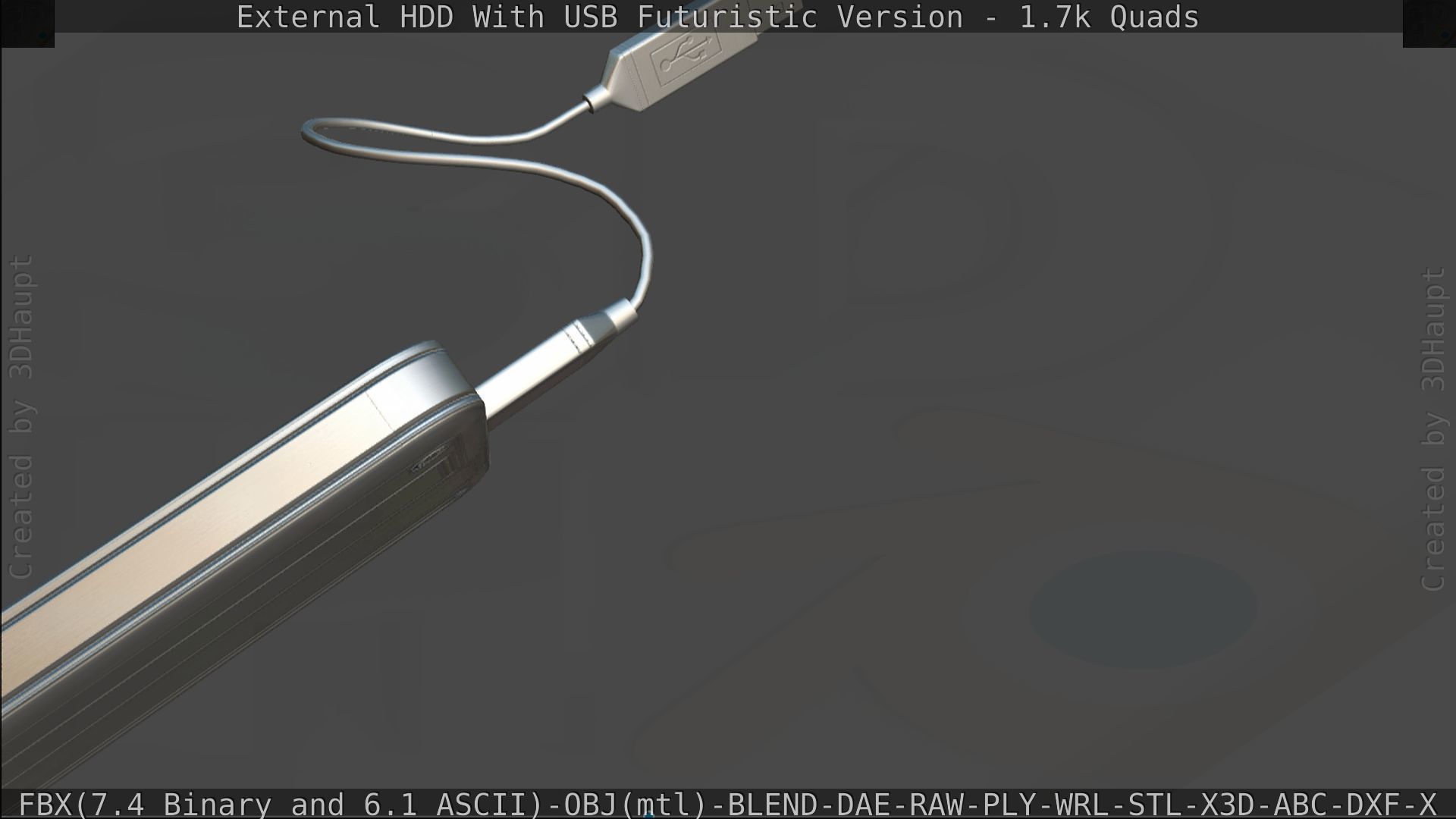 External HDD With USB Cable Rigged Futuristic Version Low-poly 3D model_167