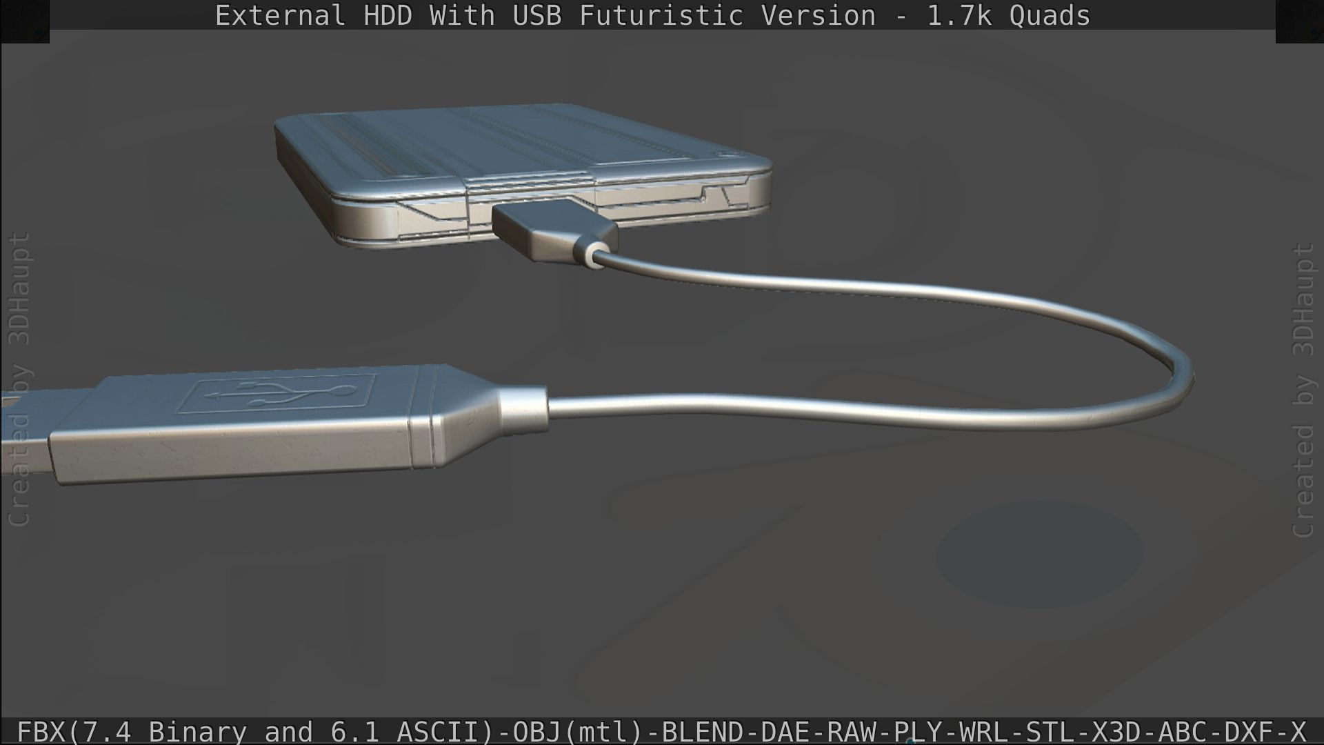 External HDD With USB Cable Rigged Futuristic Version Low-poly 3D model_185
