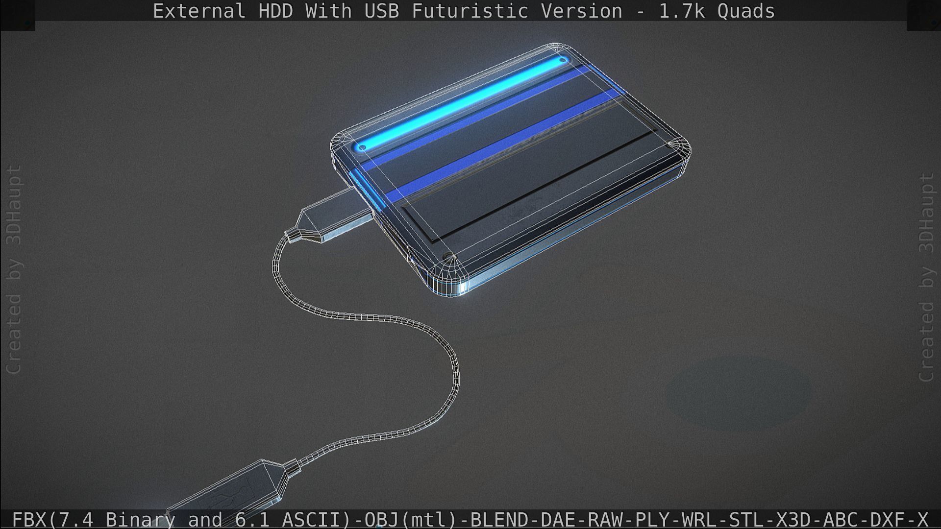 External HDD With USB Cable Rigged Futuristic Version Low-poly 3D model_135
