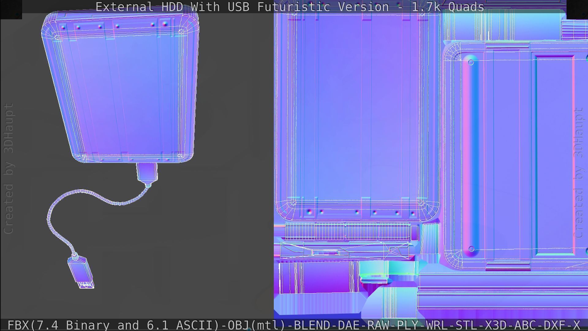 External HDD With USB Cable Rigged Futuristic Version Low-poly 3D model_156