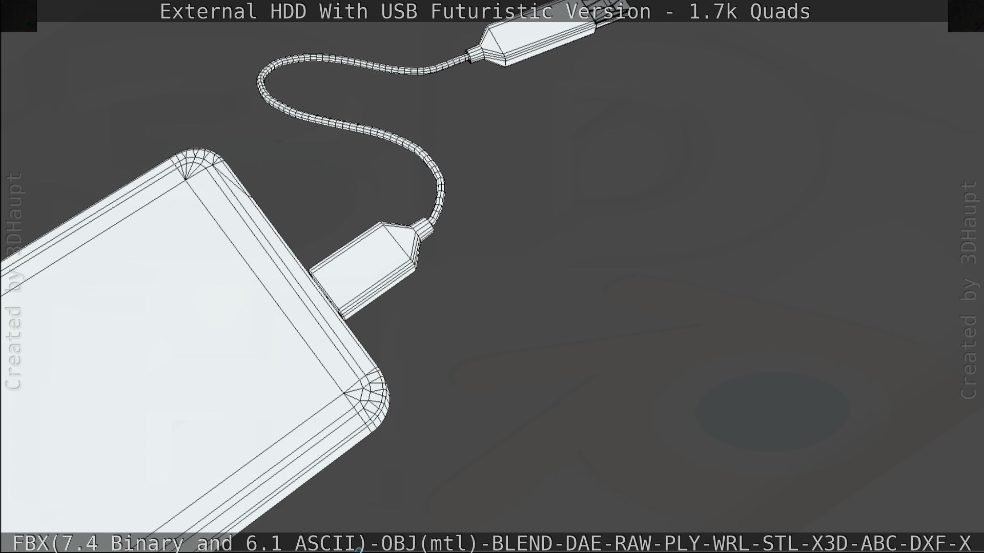 External HDD With USB Cable Rigged Futuristic Version Low-poly 3D model_171