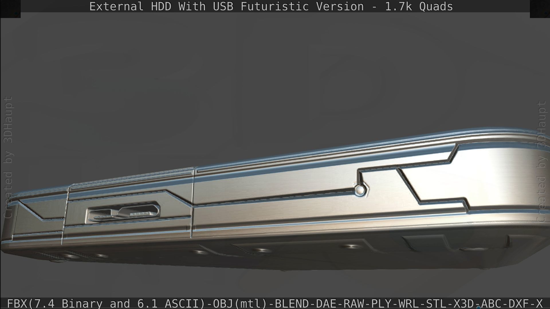 External HDD With USB Cable Rigged Futuristic Version Low-poly 3D model_190
