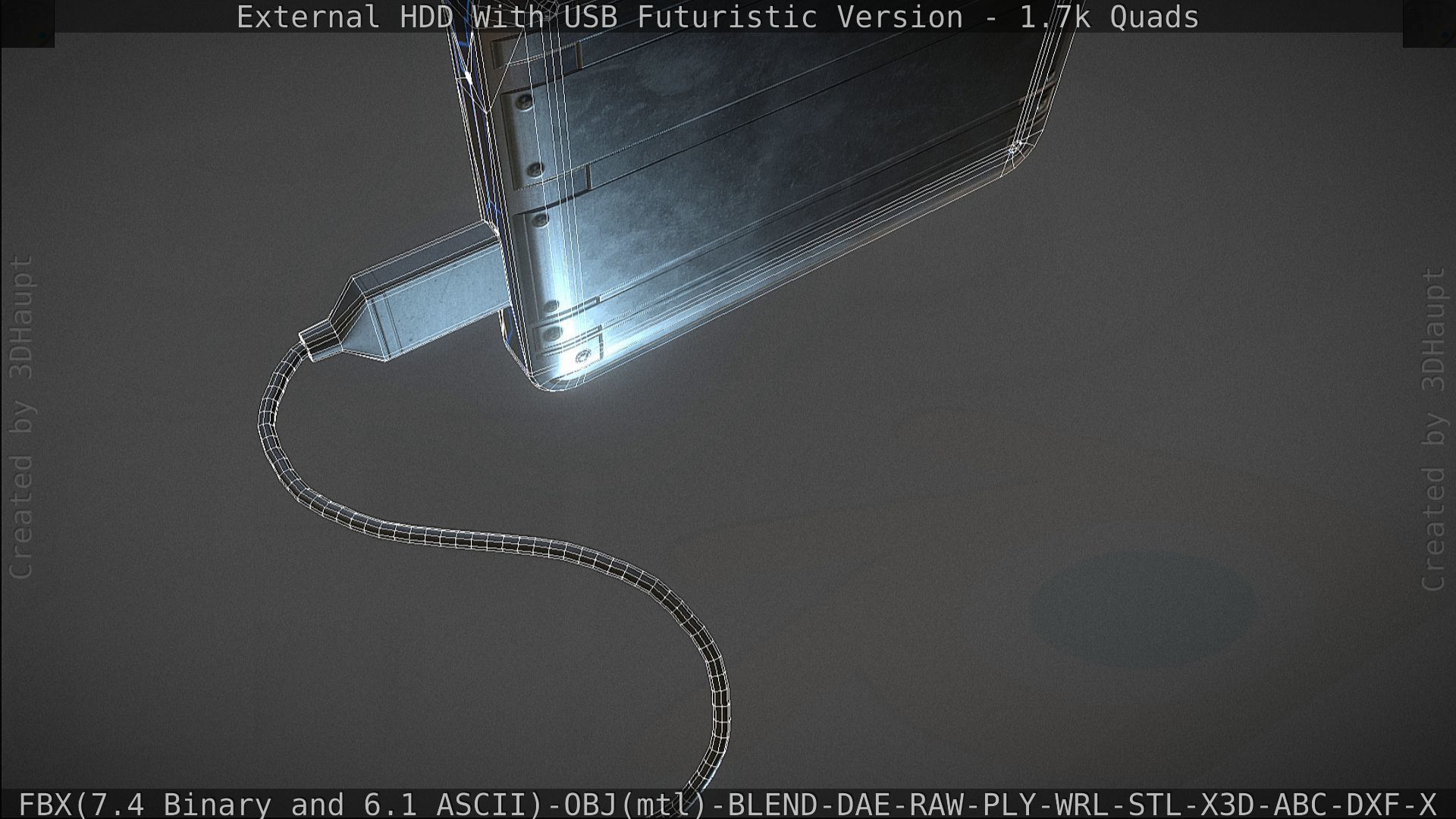 External HDD With USB Cable Rigged Futuristic Version Low-poly 3D model_137