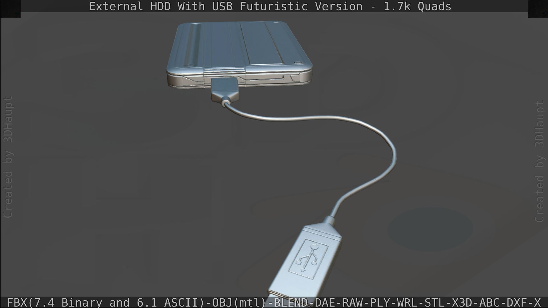 External HDD With USB Cable Rigged Futuristic Version Low-poly 3D model_181