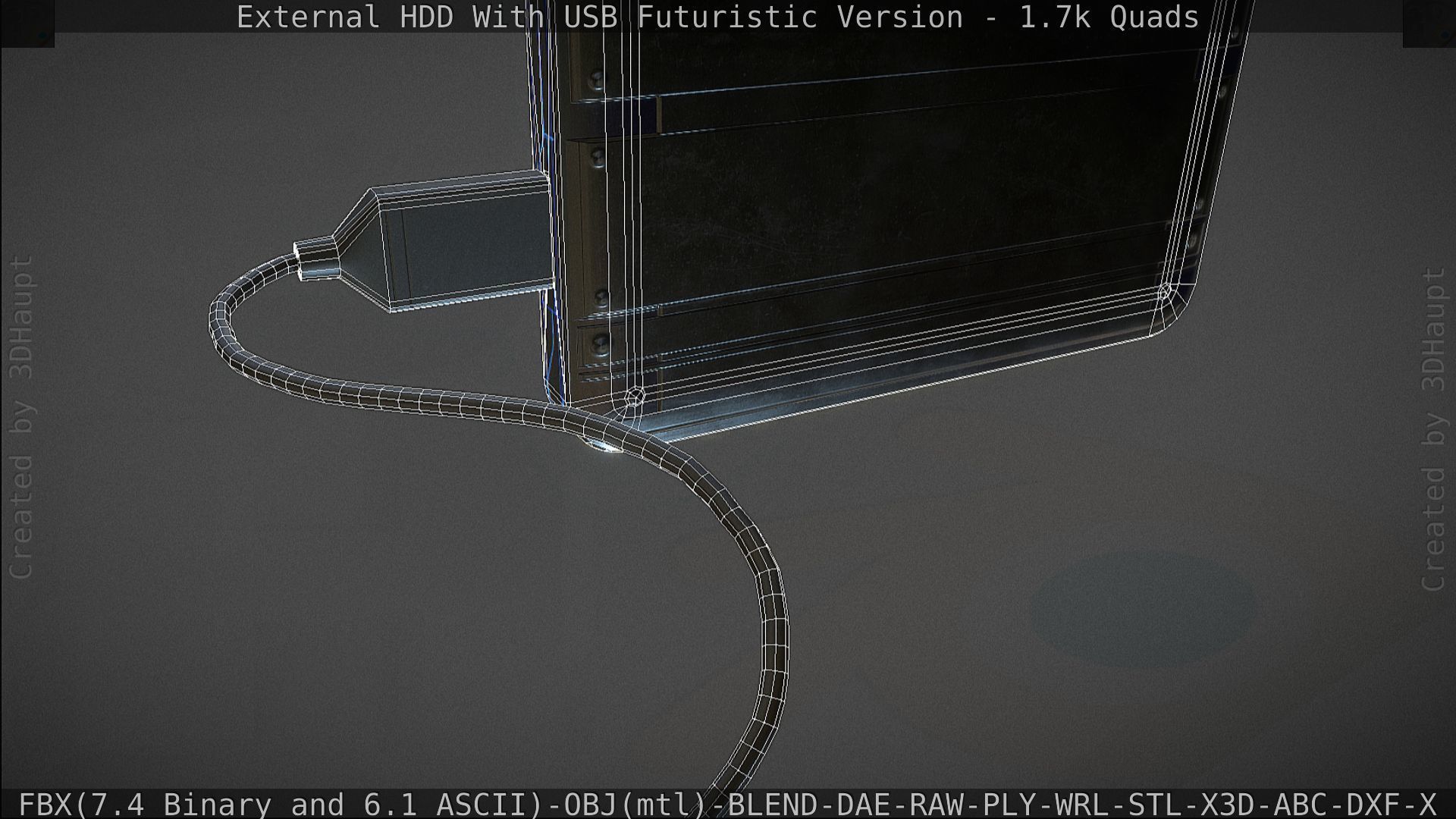 External HDD With USB Cable Rigged Futuristic Version Low-poly 3D model_136