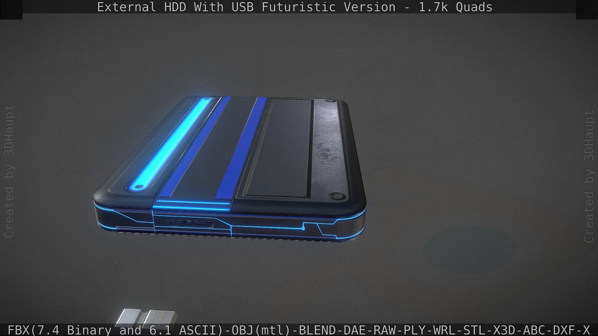 External HDD With USB Cable Rigged Futuristic Version Low-poly 3D model_57