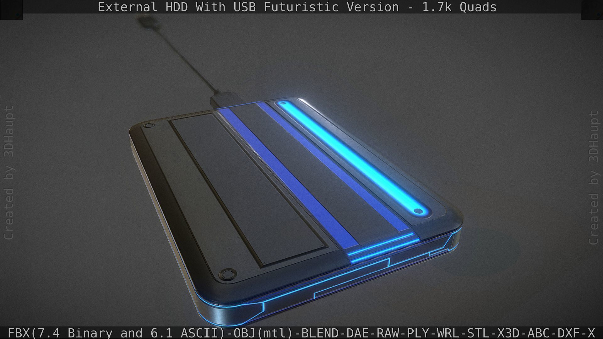 External HDD With USB Cable Rigged Futuristic Version Low-poly 3D model_105