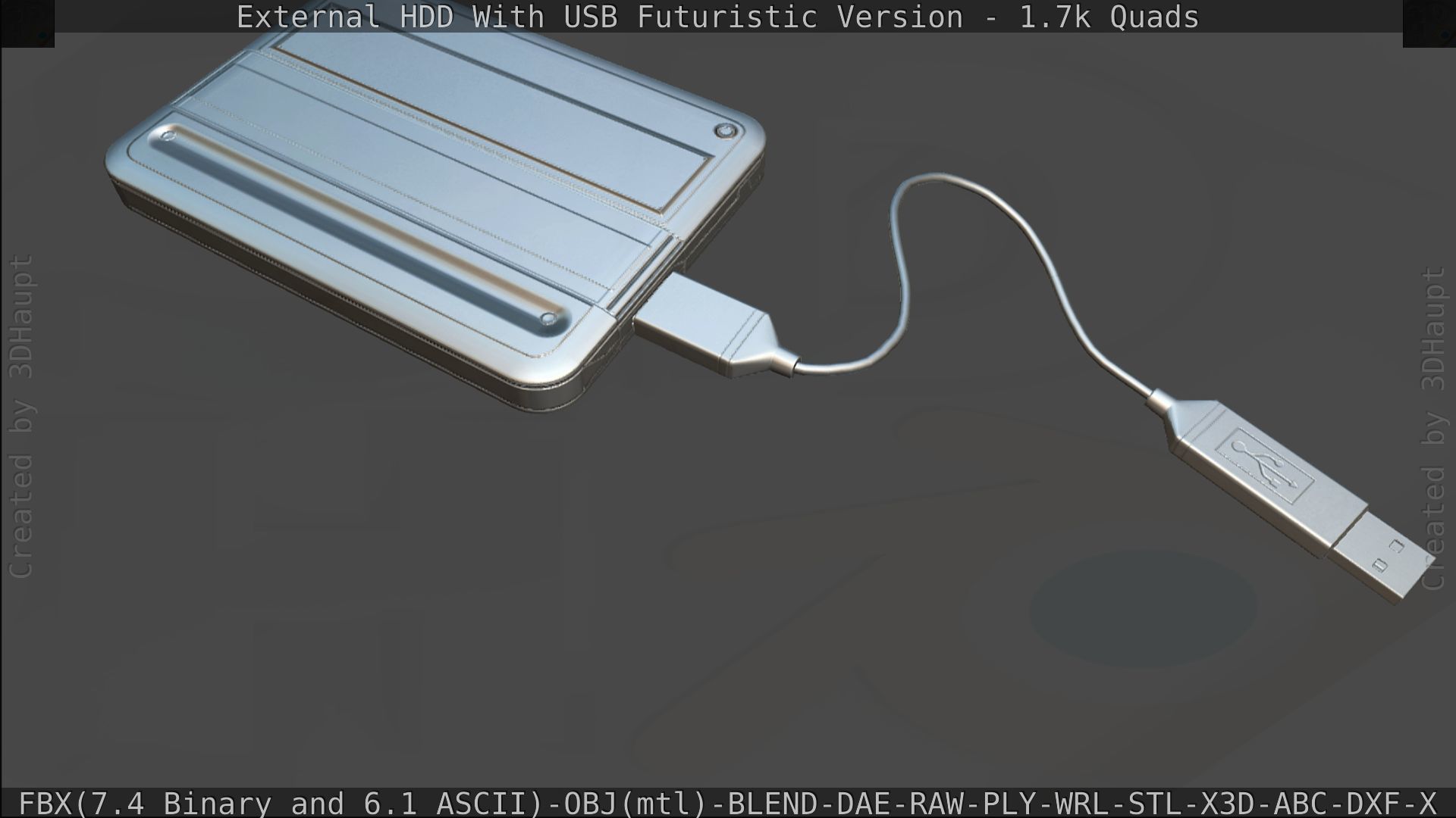 External HDD With USB Cable Rigged Futuristic Version Low-poly 3D model_179