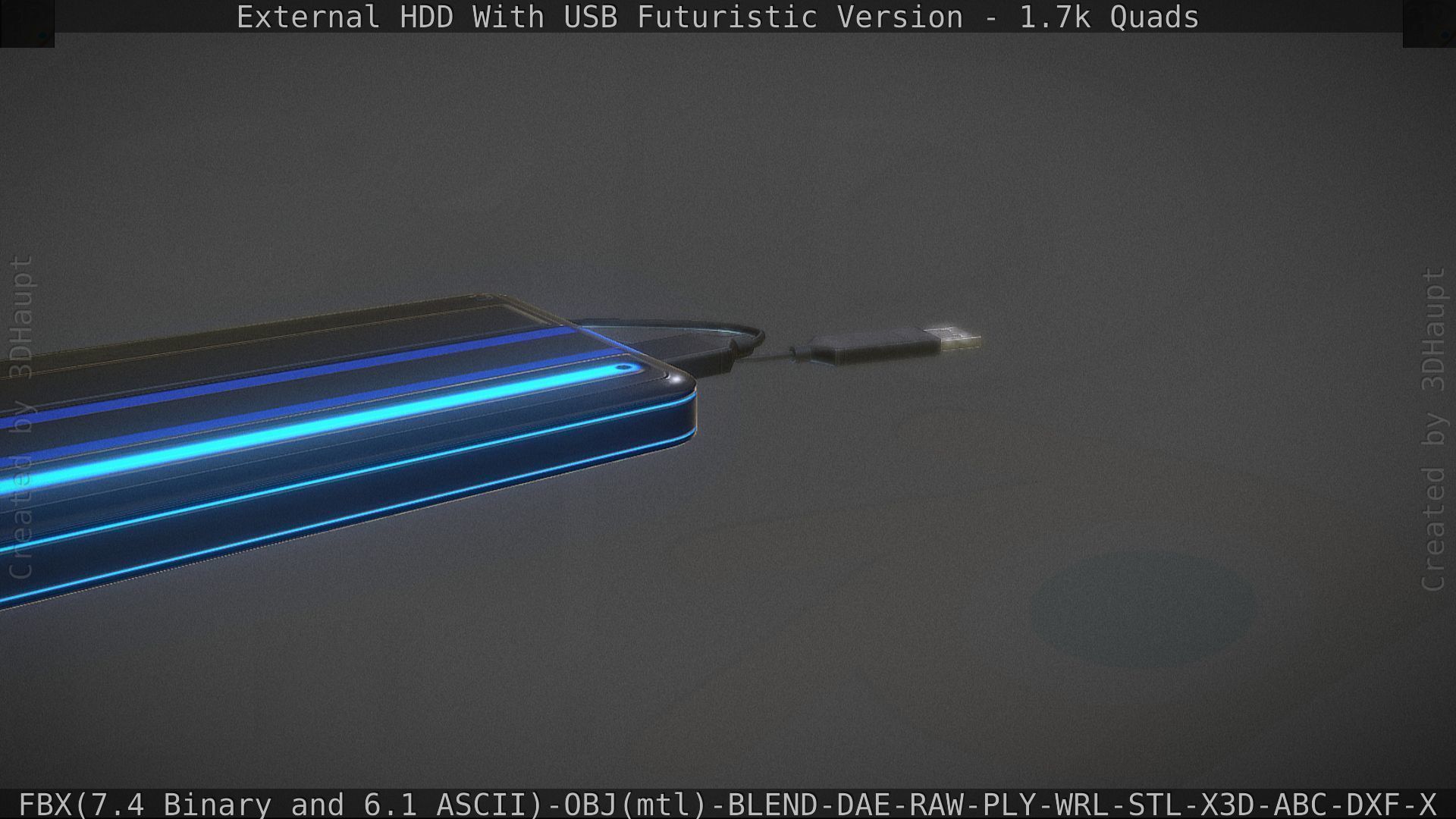 External HDD With USB Cable Rigged Futuristic Version Low-poly 3D model_89