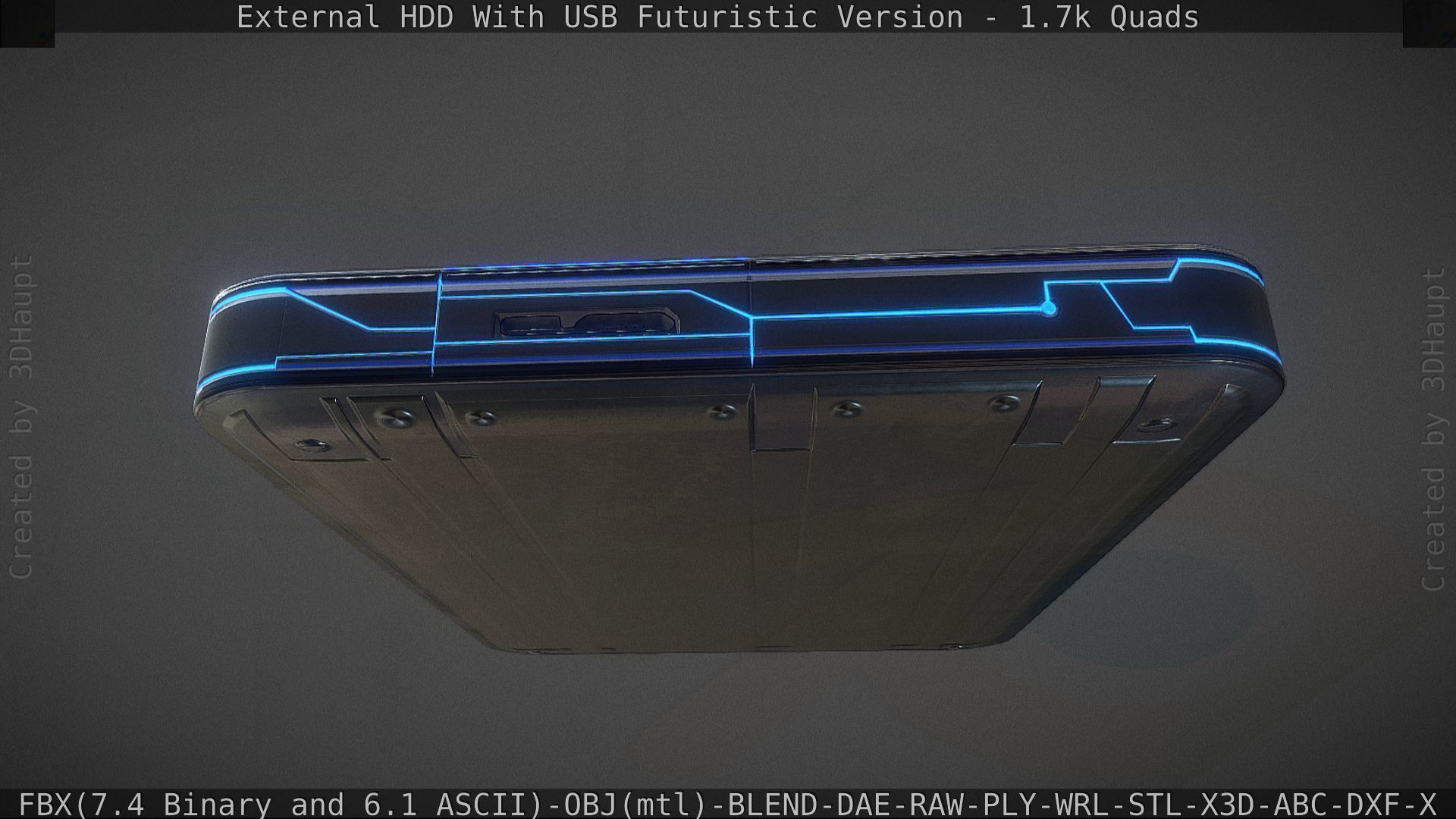 External HDD With USB Cable Rigged Futuristic Version Low-poly 3D model_67