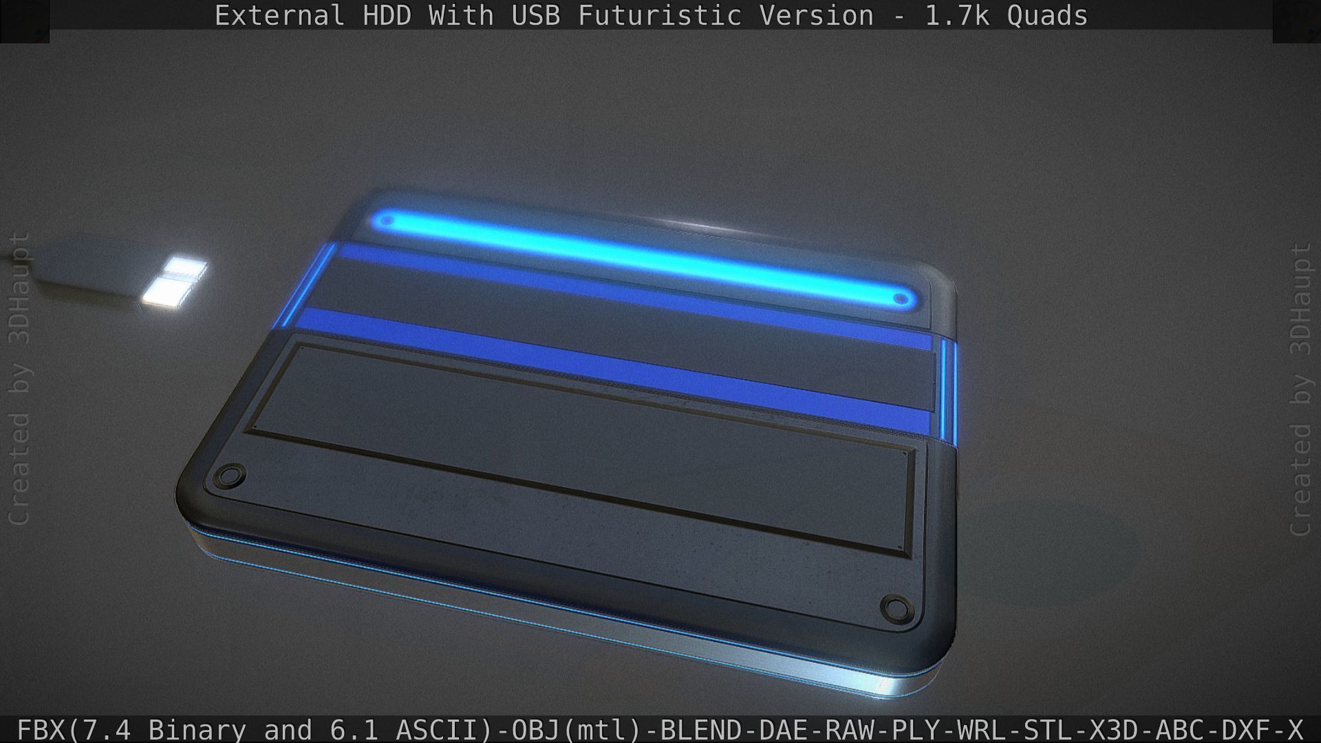 External HDD With USB Cable Rigged Futuristic Version Low-poly 3D model_108