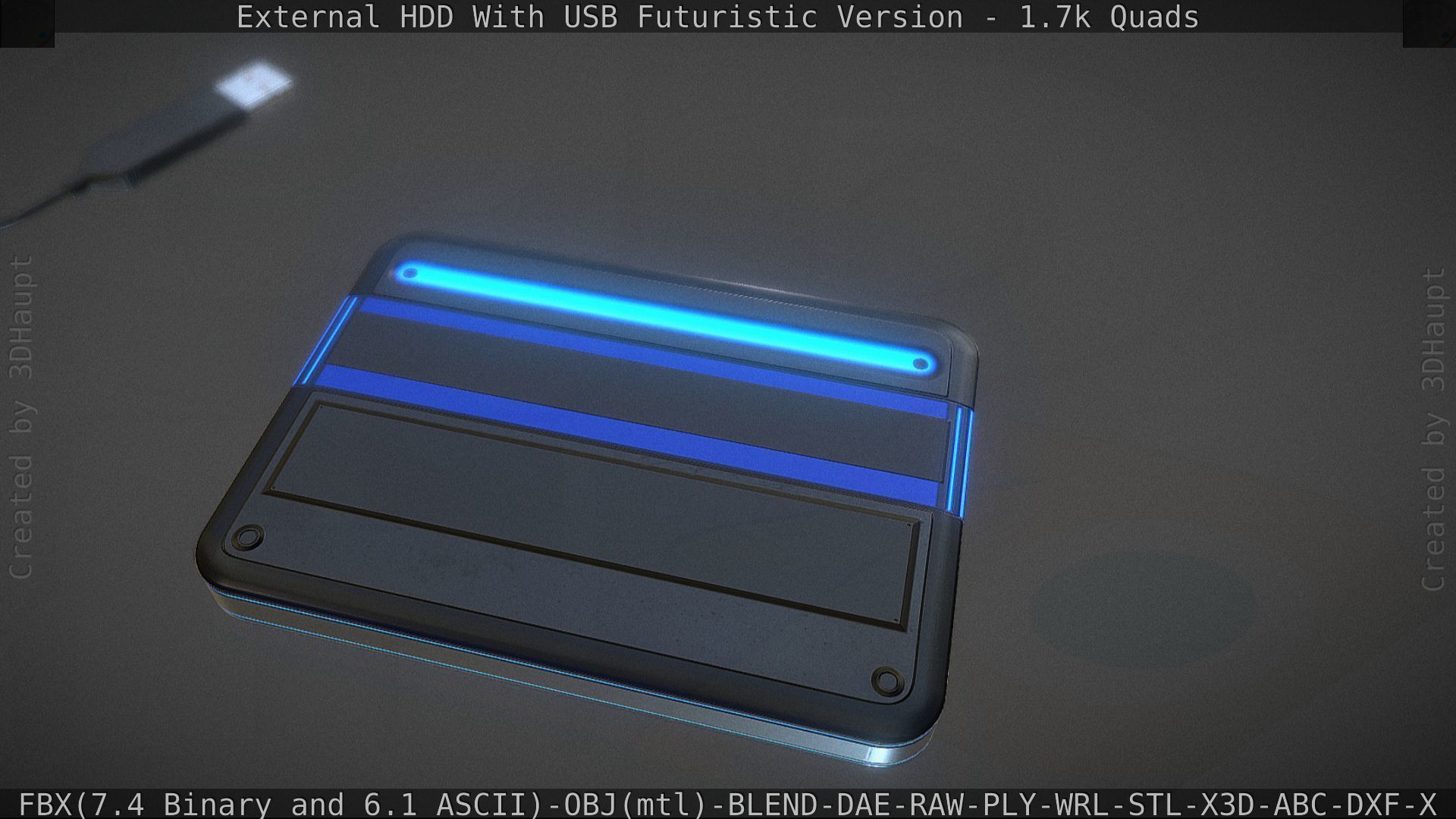 External HDD With USB Cable Rigged Futuristic Version Low-poly 3D model_106