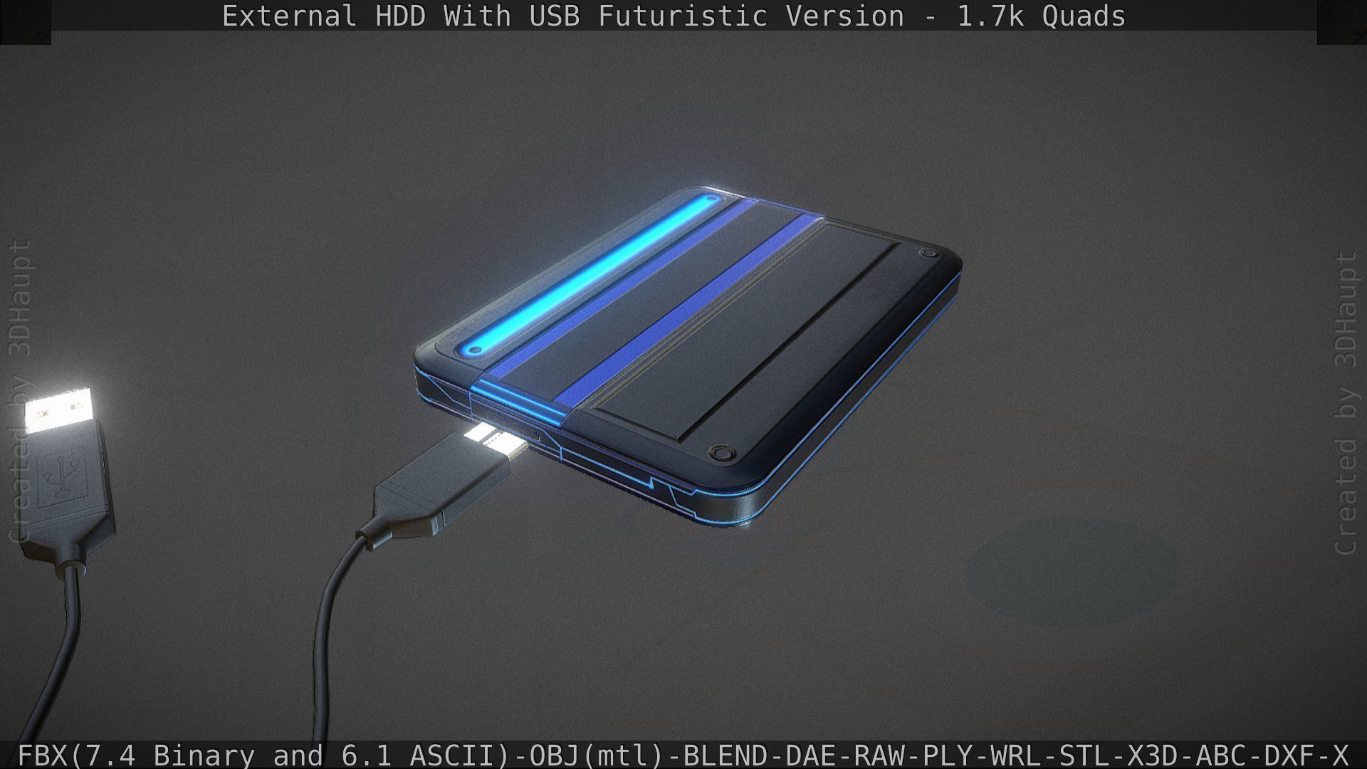 External HDD With USB Cable Rigged Futuristic Version Low-poly 3D model_126