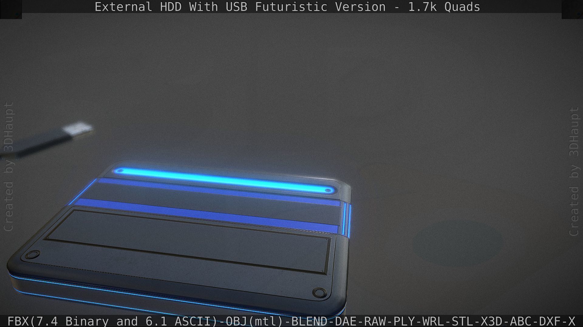 External HDD With USB Cable Rigged Futuristic Version Low-poly 3D model_107