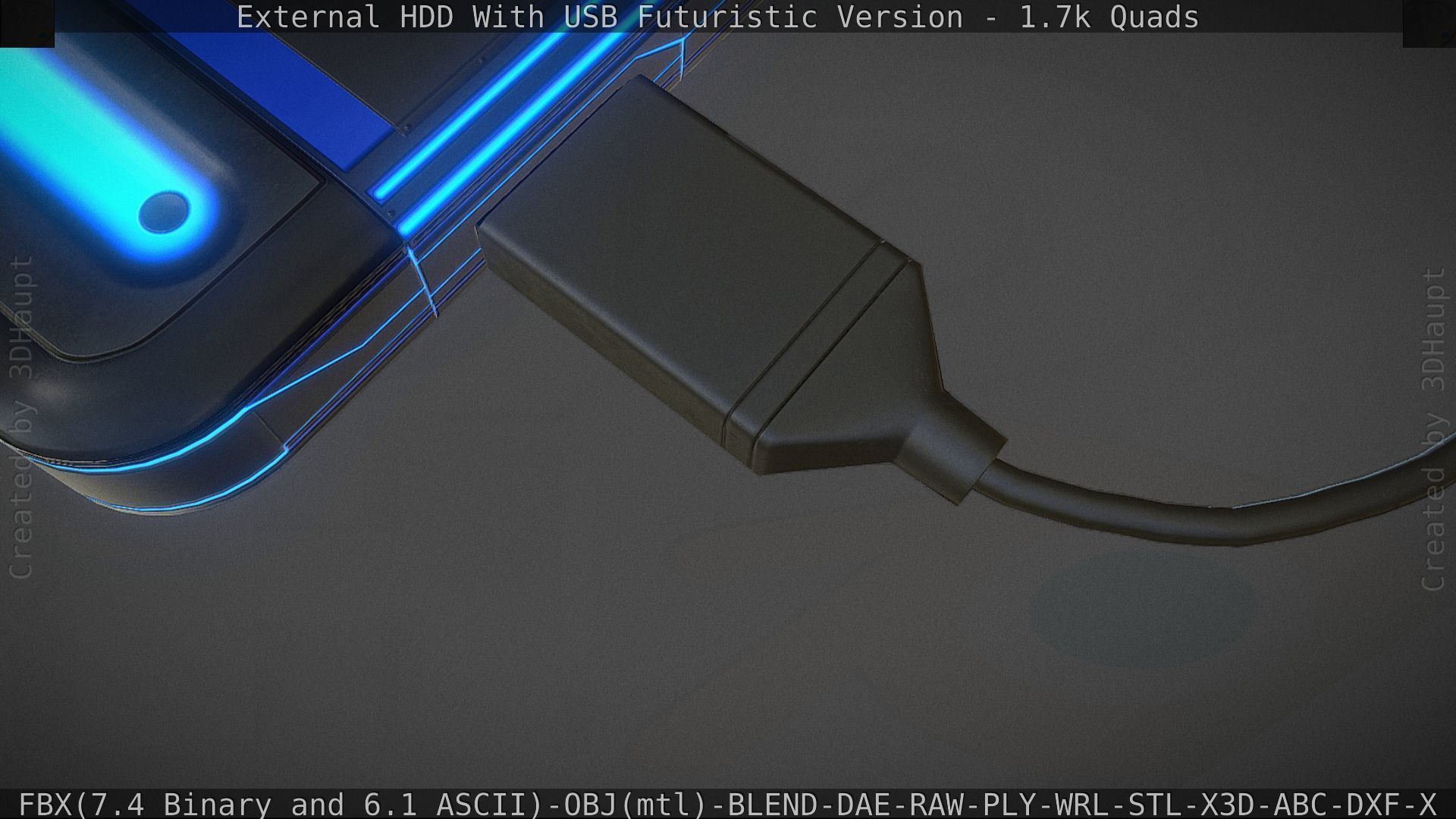External HDD With USB Cable Rigged Futuristic Version Low-poly 3D model_71