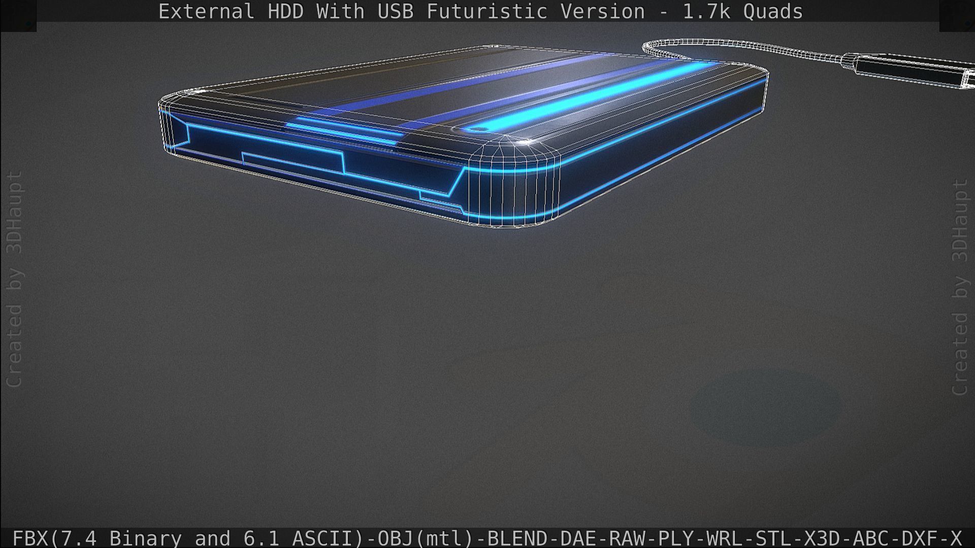 External HDD With USB Cable Rigged Futuristic Version Low-poly 3D model_151