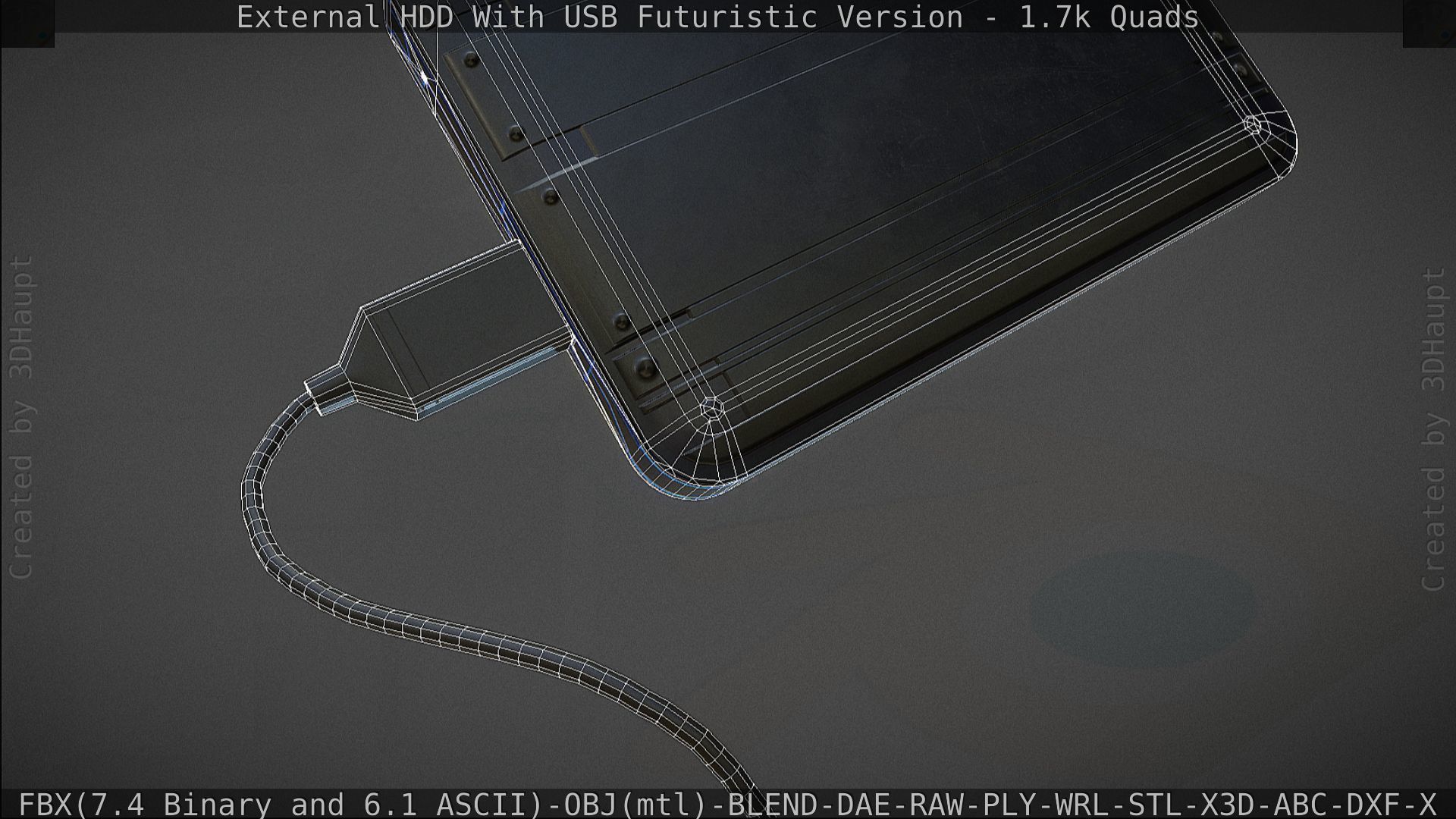 External HDD With USB Cable Rigged Futuristic Version Low-poly 3D model_141