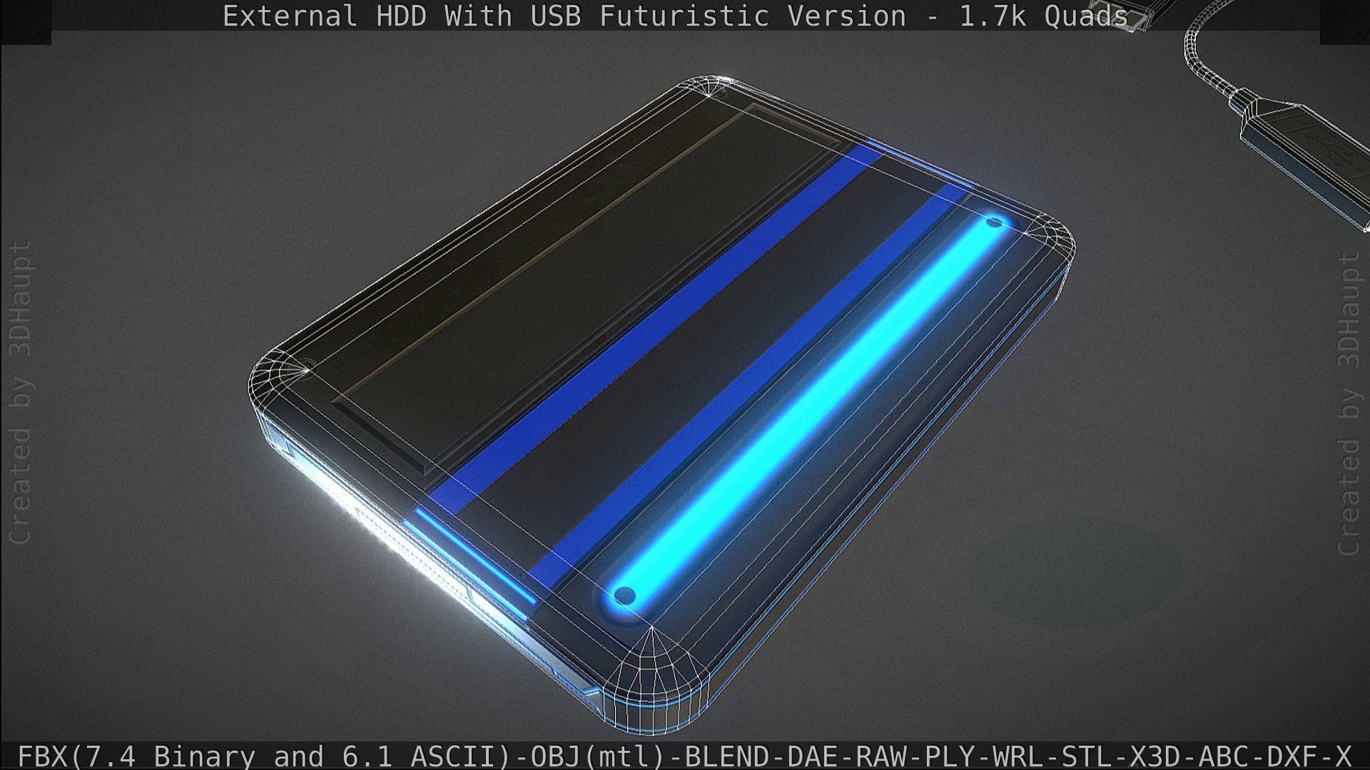 External HDD With USB Cable Rigged Futuristic Version Low-poly 3D model_153