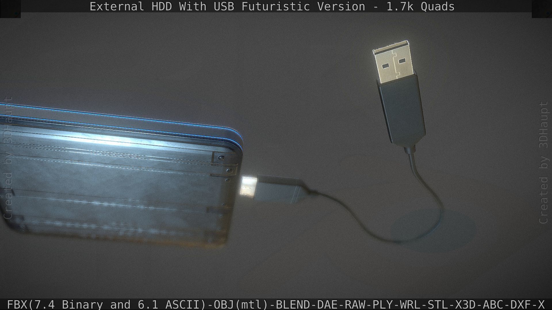 External HDD With USB Cable Rigged Futuristic Version Low-poly 3D model_99