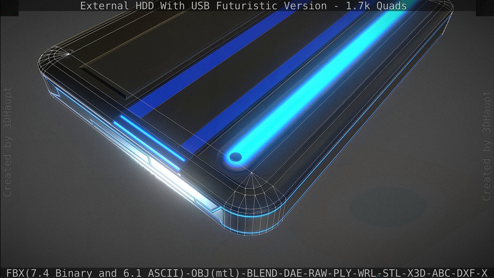 External HDD With USB Cable Rigged Futuristic Version Low-poly 3D model_160