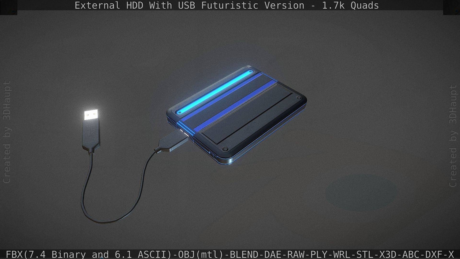 External HDD With USB Cable Rigged Futuristic Version Low-poly 3D model_125