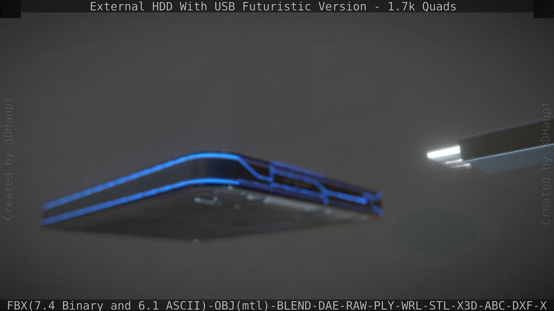 External HDD With USB Cable Rigged Futuristic Version Low-poly 3D model_114