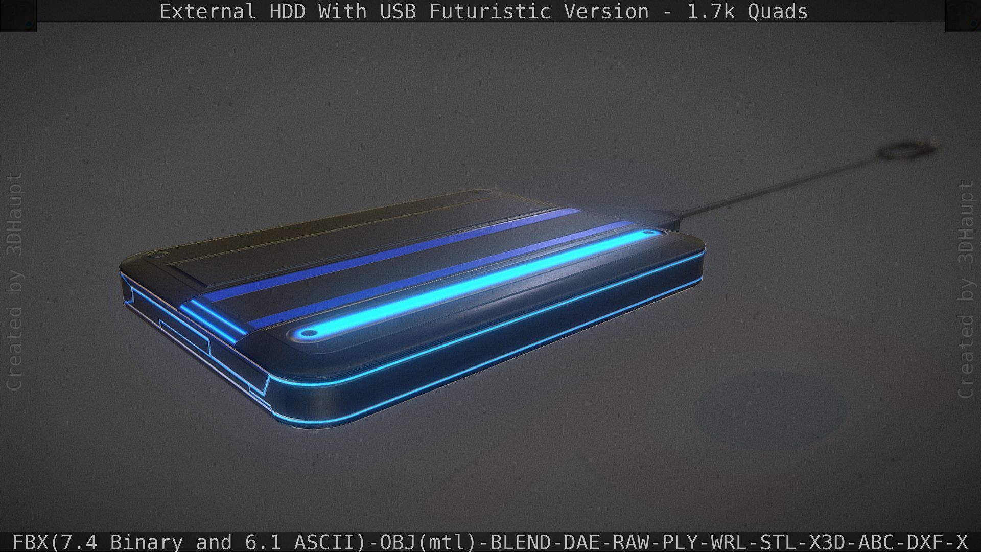 External HDD With USB Cable Rigged Futuristic Version Low-poly 3D model_110
