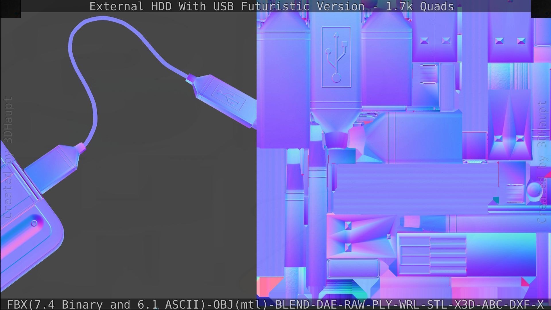 External HDD With USB Cable Rigged Futuristic Version Low-poly 3D model_162