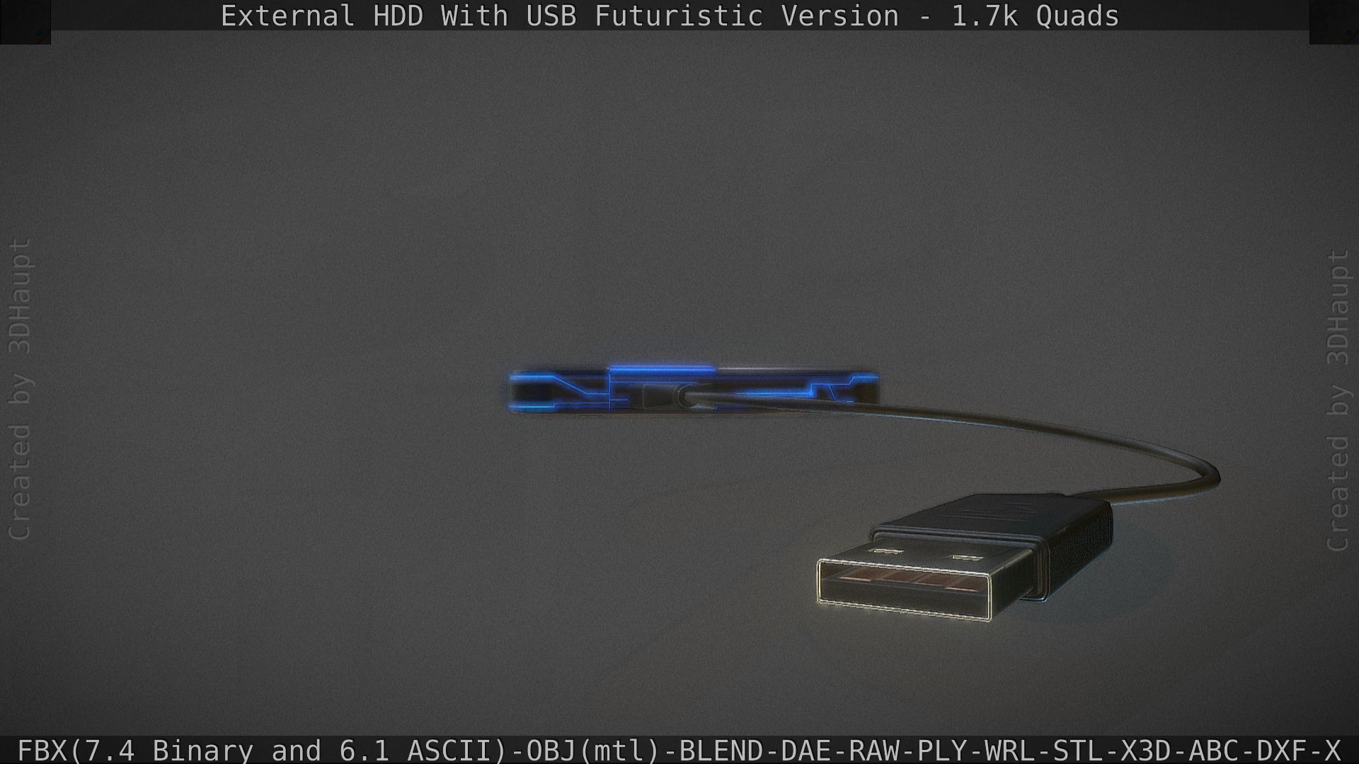 External HDD With USB Cable Rigged Futuristic Version Low-poly 3D model_87