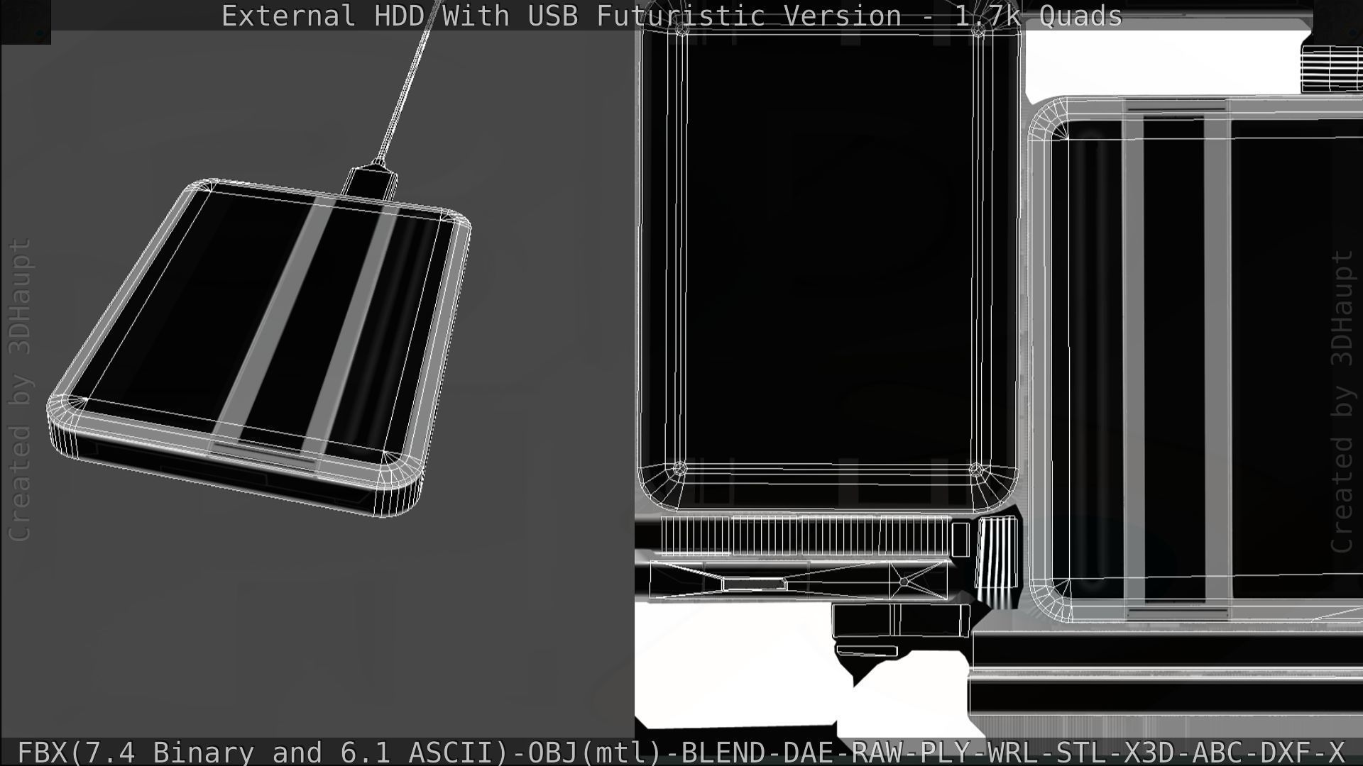 External HDD With USB Cable Rigged Futuristic Version Low-poly 3D model_163