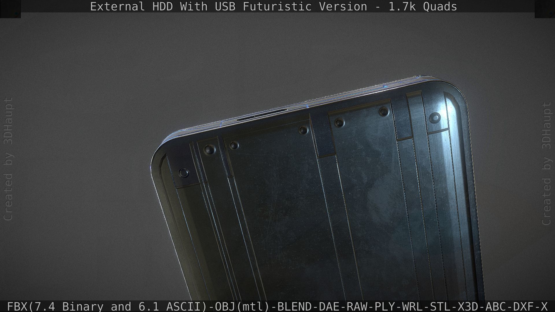 External HDD With USB Cable Rigged Futuristic Version Low-poly 3D model_122