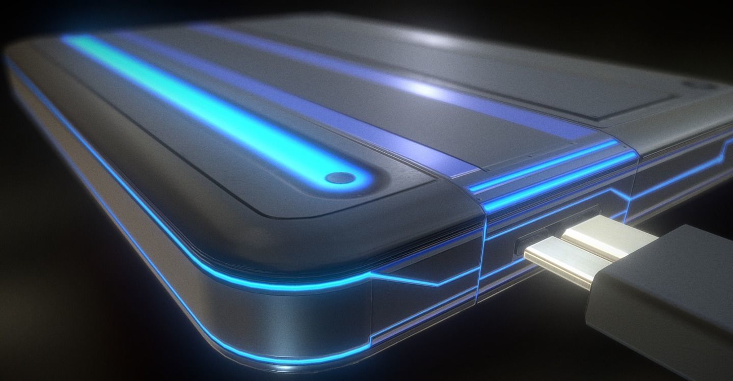 External HDD With USB Cable Rigged Futuristic Version Low-poly 3D model_10