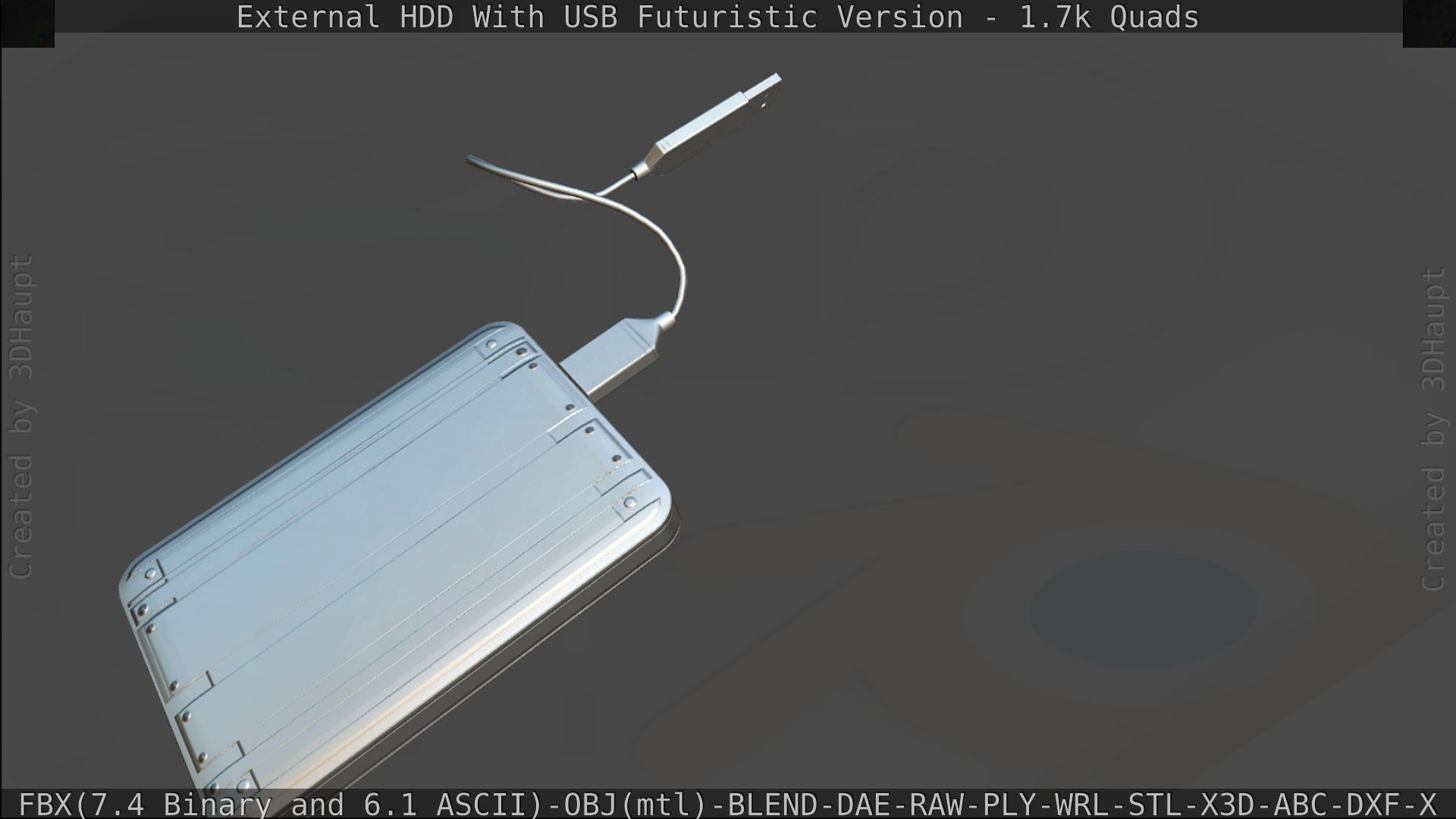 External HDD With USB Cable Rigged Futuristic Version Low-poly 3D model_170