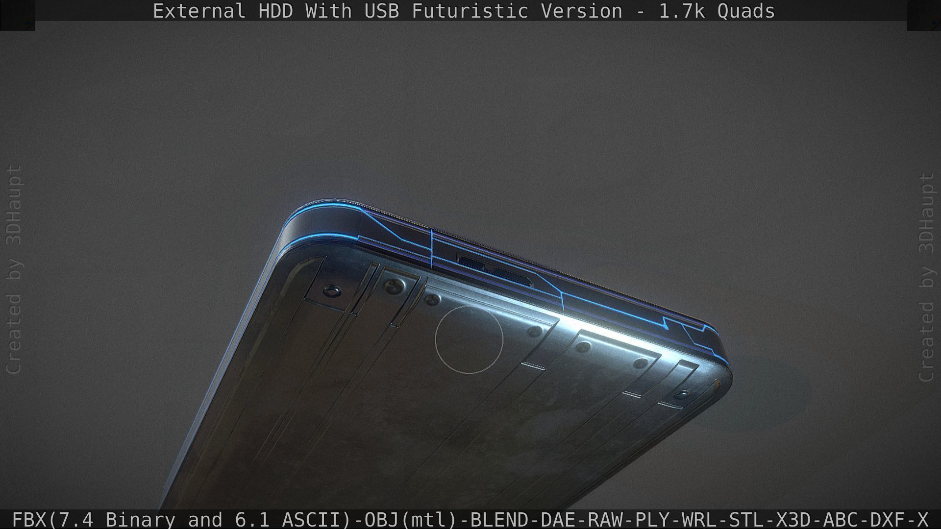 External HDD With USB Cable Rigged Futuristic Version Low-poly 3D model_123