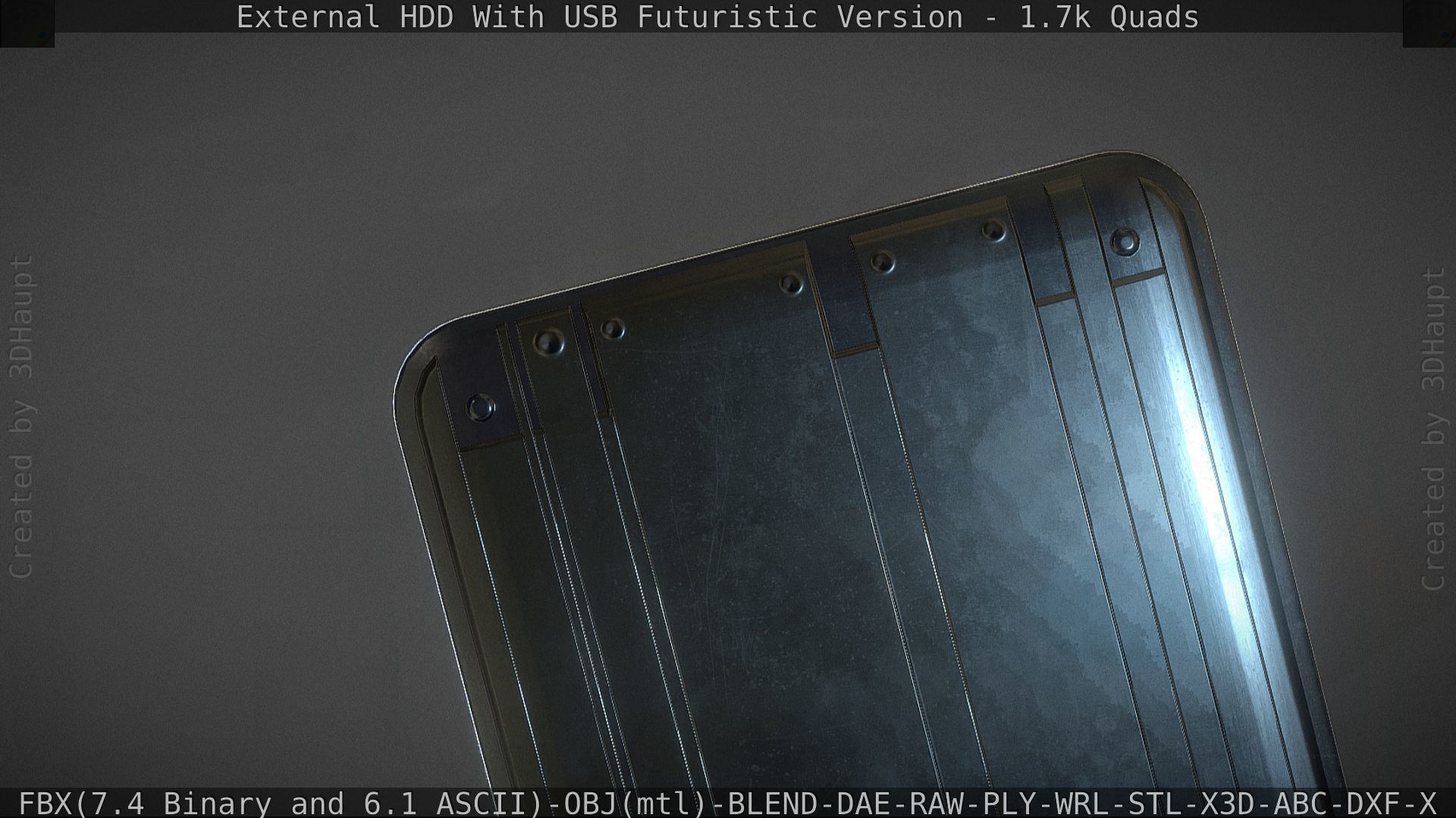 External HDD With USB Cable Rigged Futuristic Version Low-poly 3D model_124