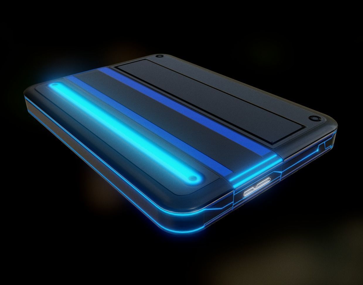 External HDD With USB Cable Rigged Futuristic Version Low-poly 3D model_12