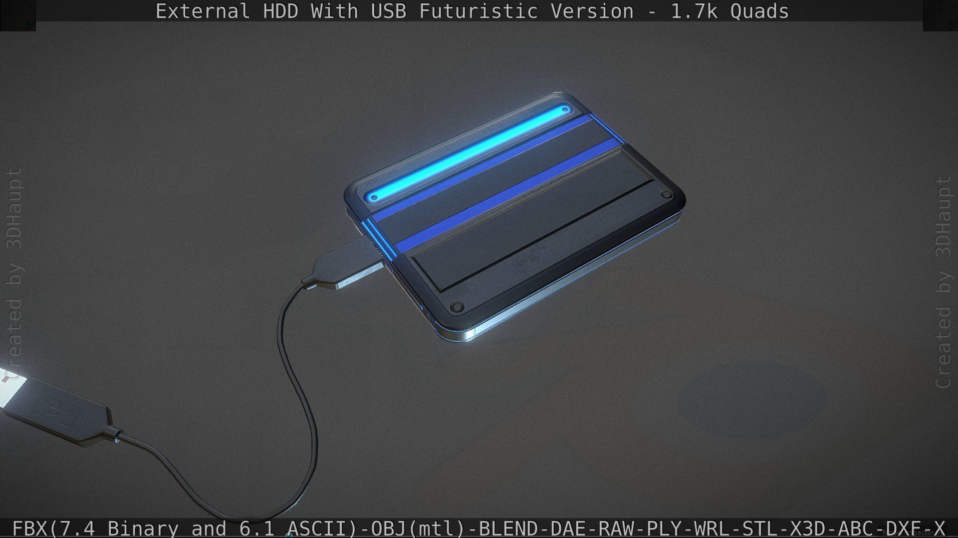 External HDD With USB Cable Rigged Futuristic Version Low-poly 3D model_128