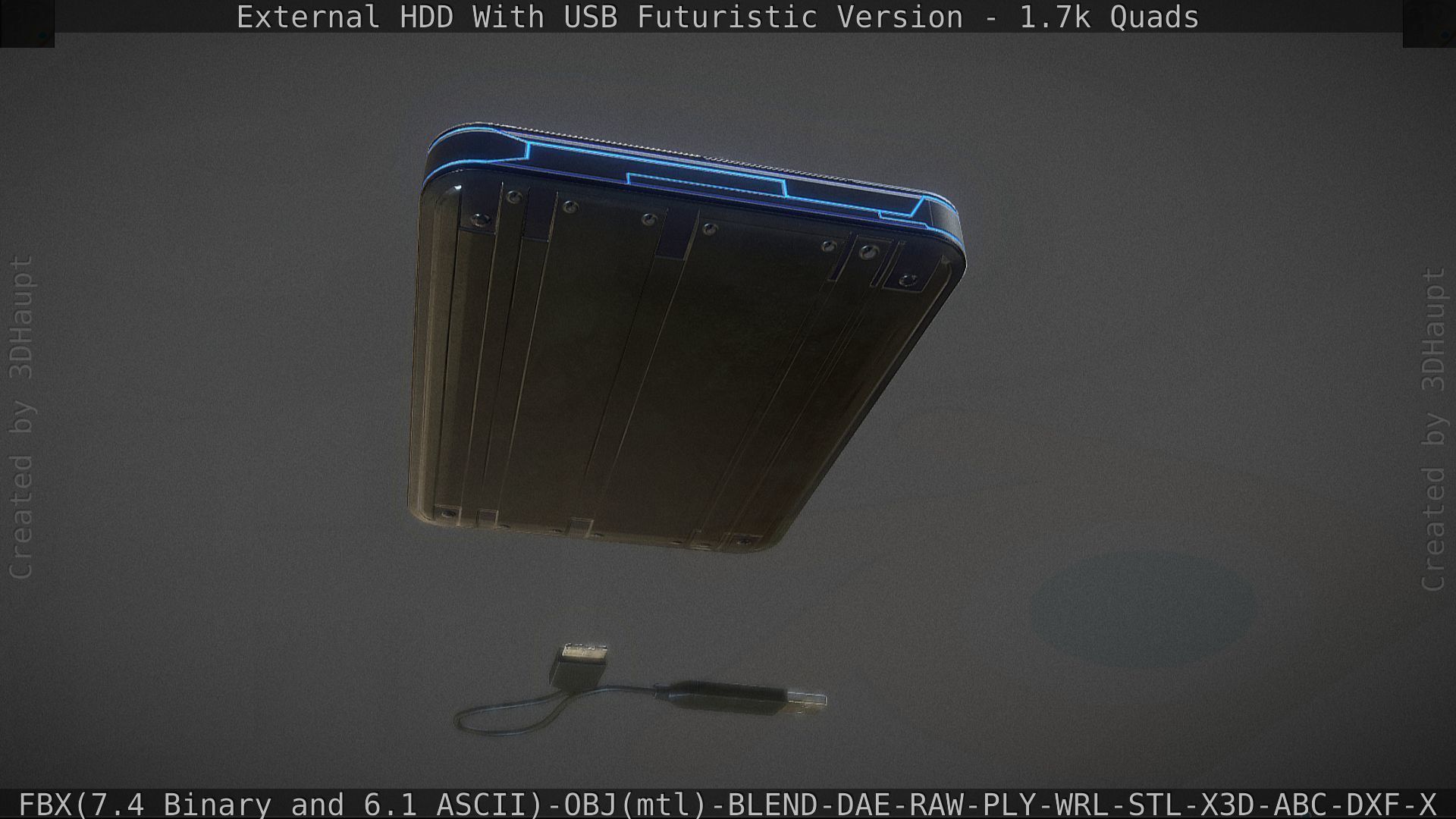 External HDD With USB Cable Rigged Futuristic Version Low-poly 3D model_46