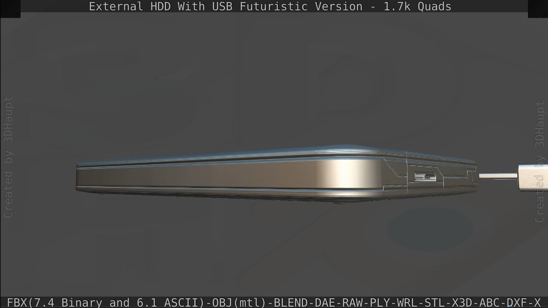 External HDD With USB Cable Rigged Futuristic Version Low-poly 3D model_192