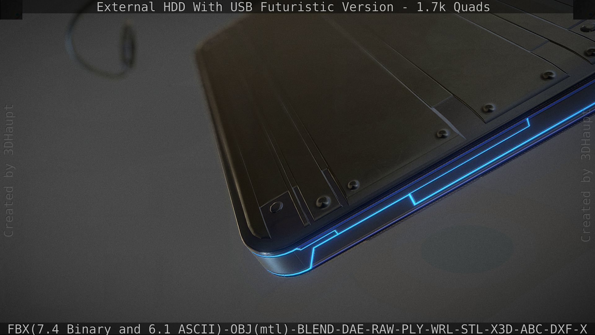 External HDD With USB Cable Rigged Futuristic Version Low-poly 3D model_83