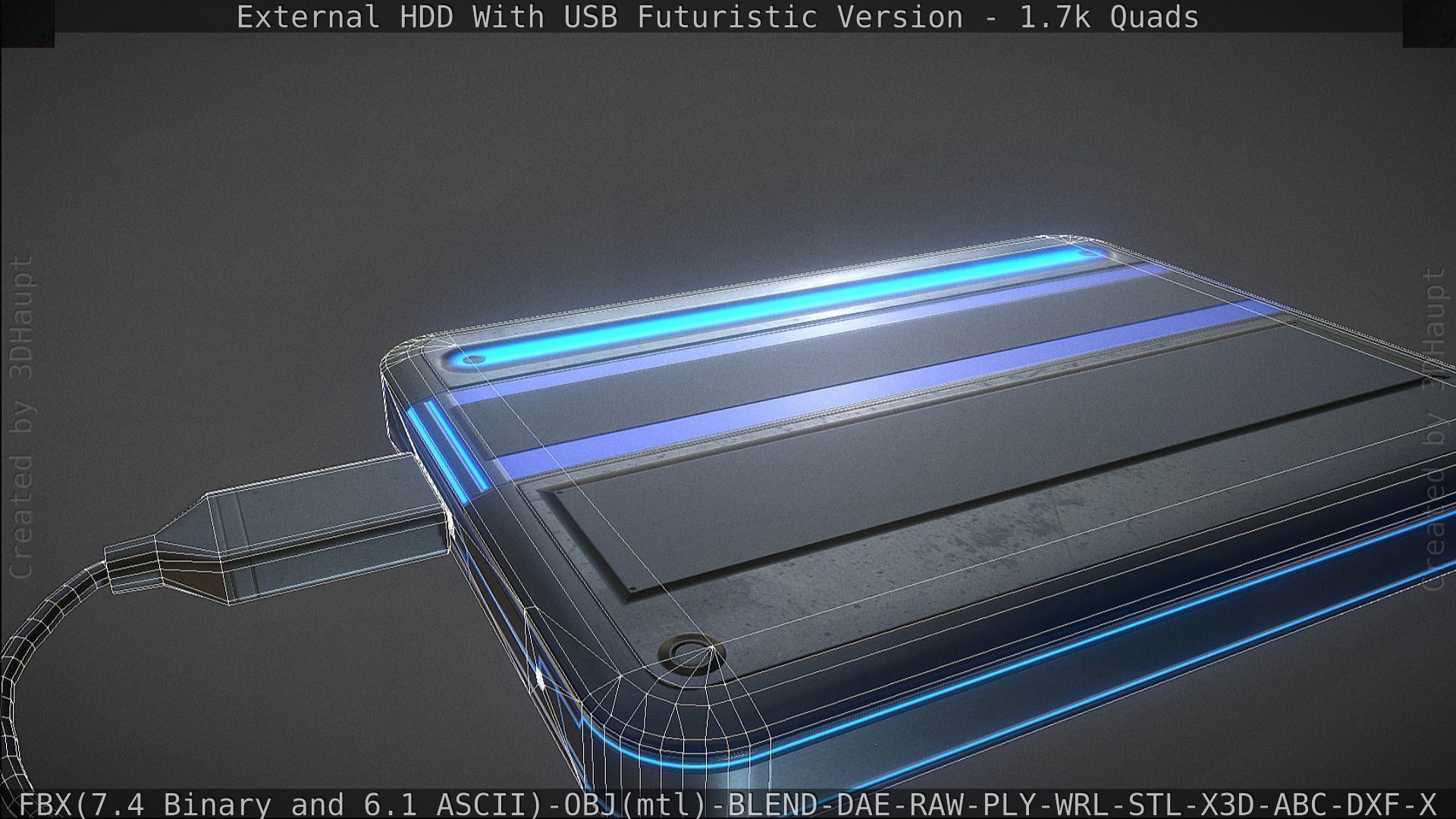 External HDD With USB Cable Rigged Futuristic Version Low-poly 3D model_145