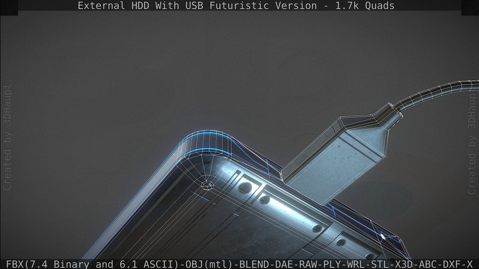 External HDD With USB Cable Rigged Futuristic Version Low-poly 3D model_144