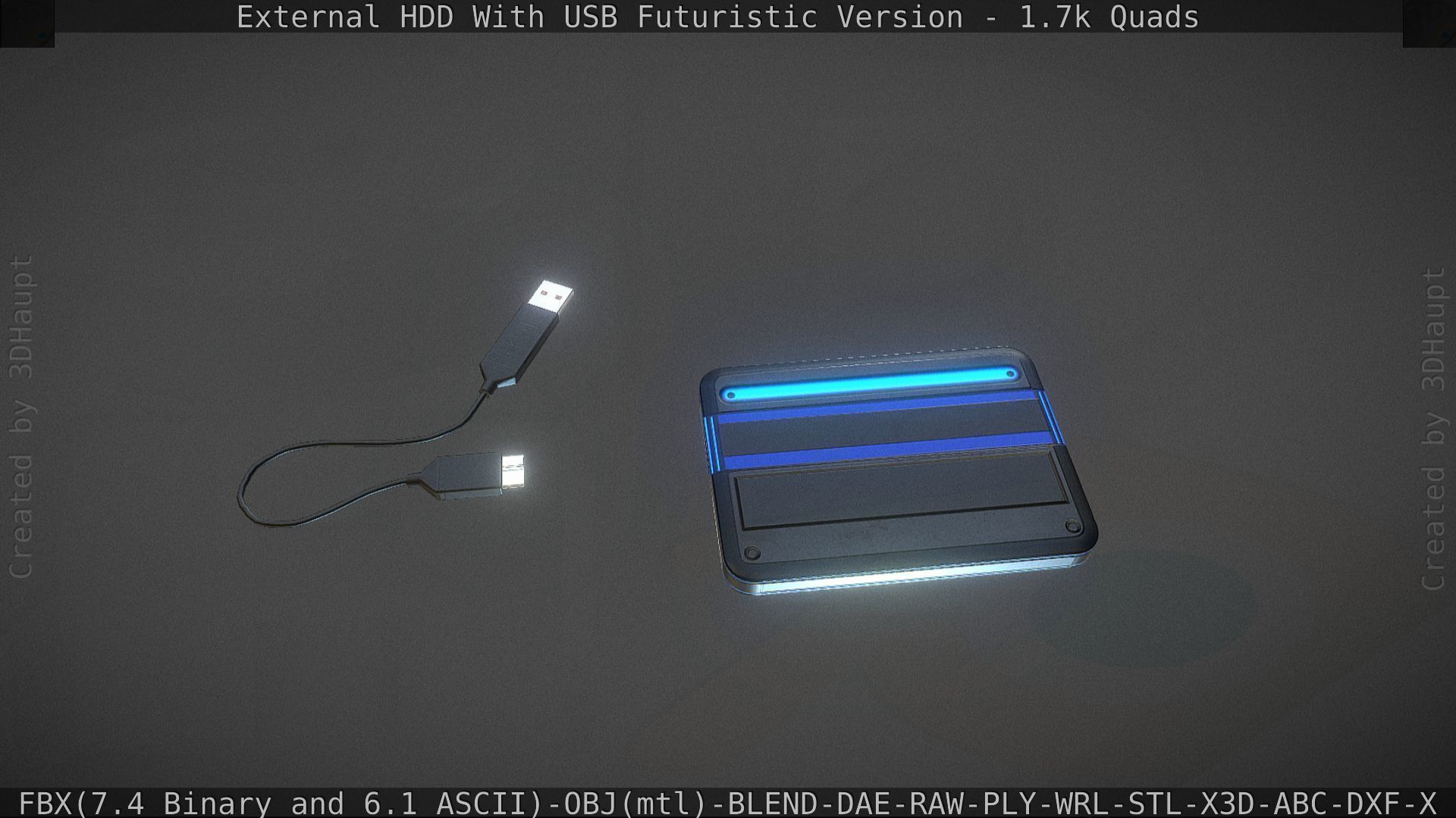 External HDD With USB Cable Rigged Futuristic Version Low-poly 3D model_45