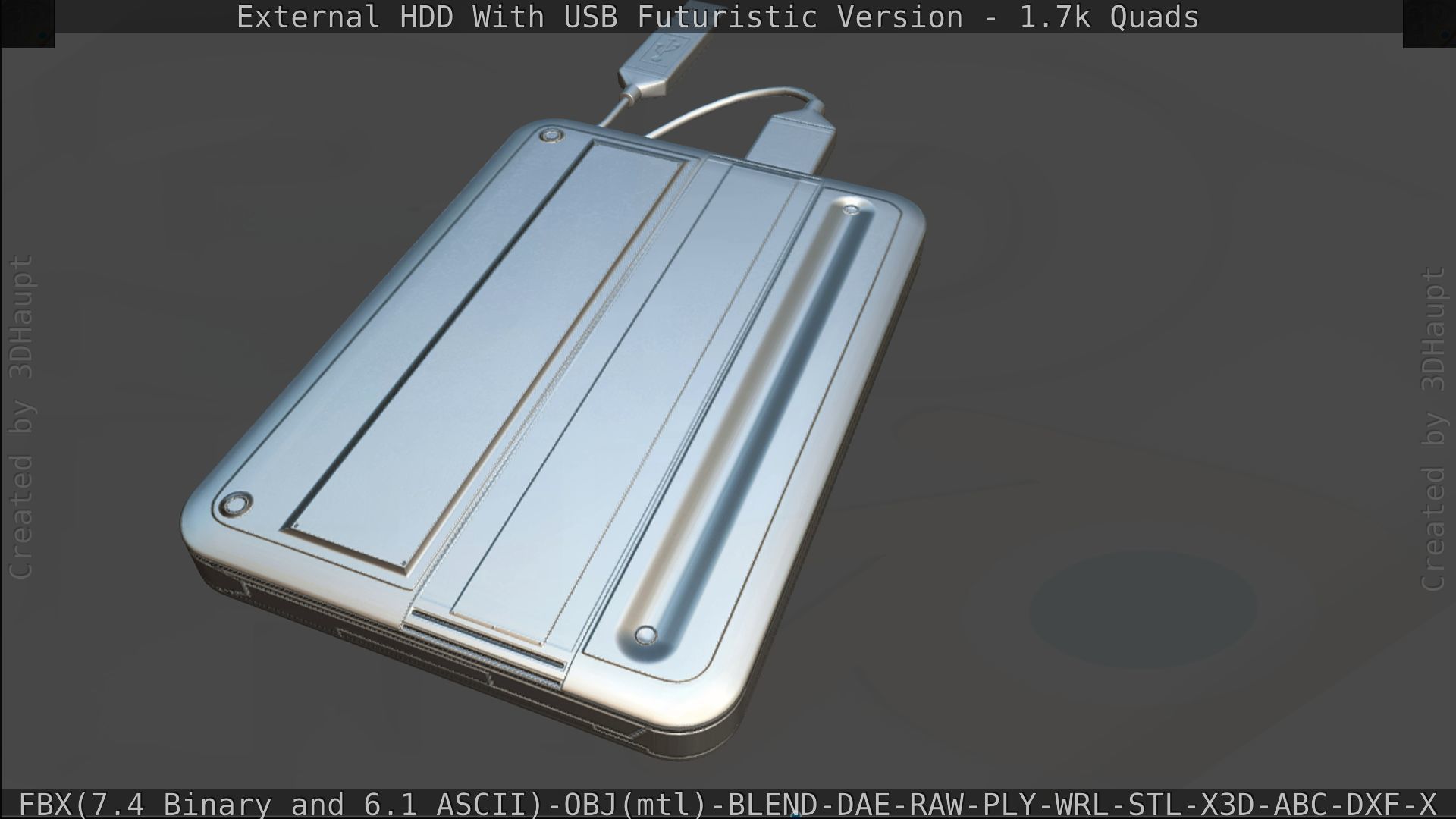 External HDD With USB Cable Rigged Futuristic Version Low-poly 3D model_177