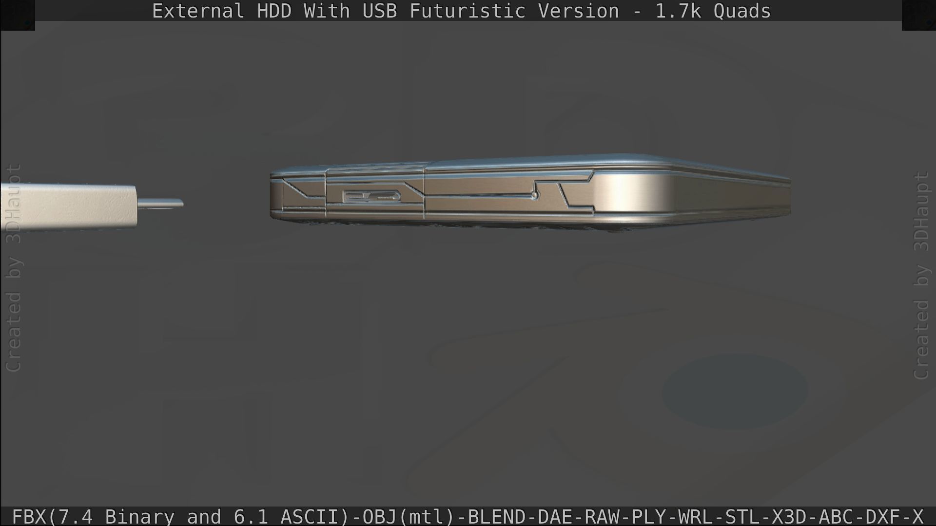 External HDD With USB Cable Rigged Futuristic Version Low-poly 3D model_187