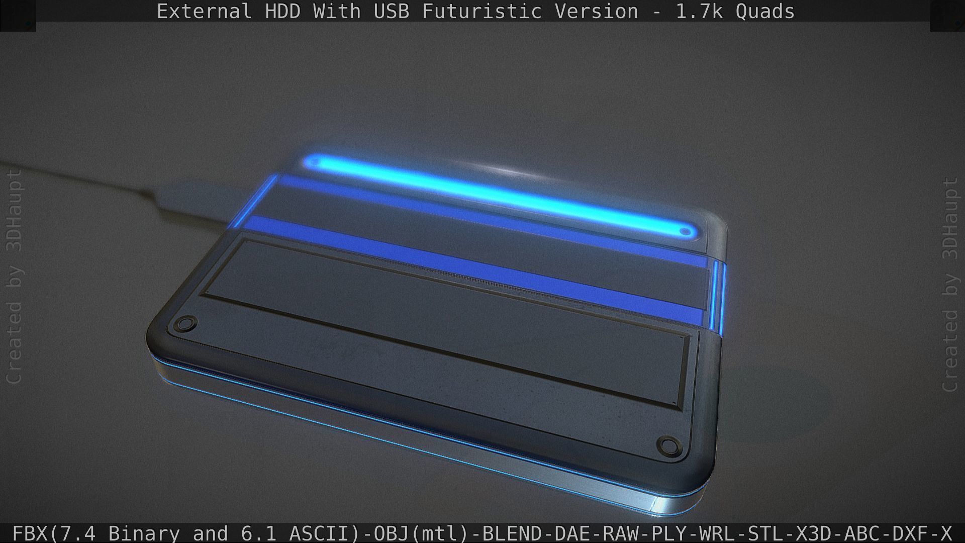 External HDD With USB Cable Rigged Futuristic Version Low-poly 3D model_109