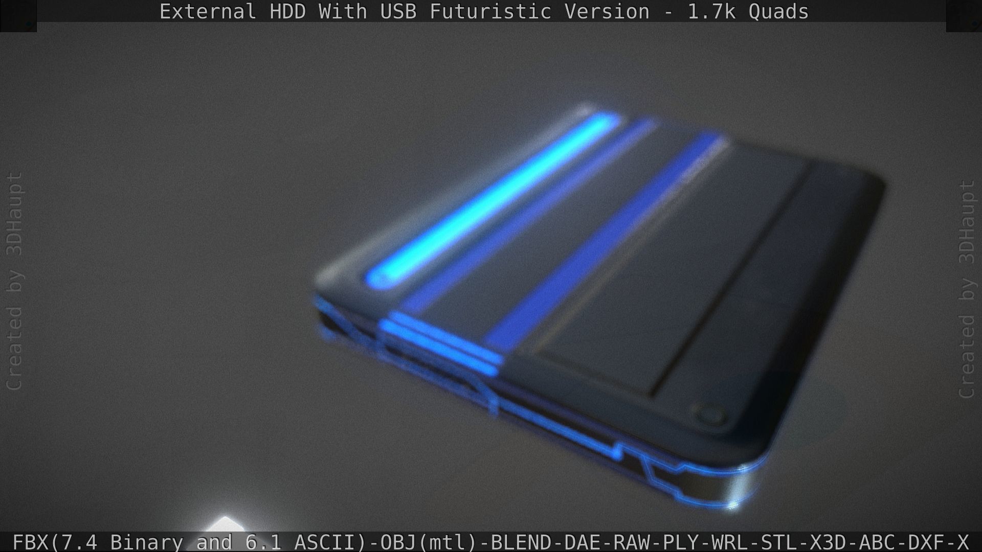 External HDD With USB Cable Rigged Futuristic Version Low-poly 3D model_121