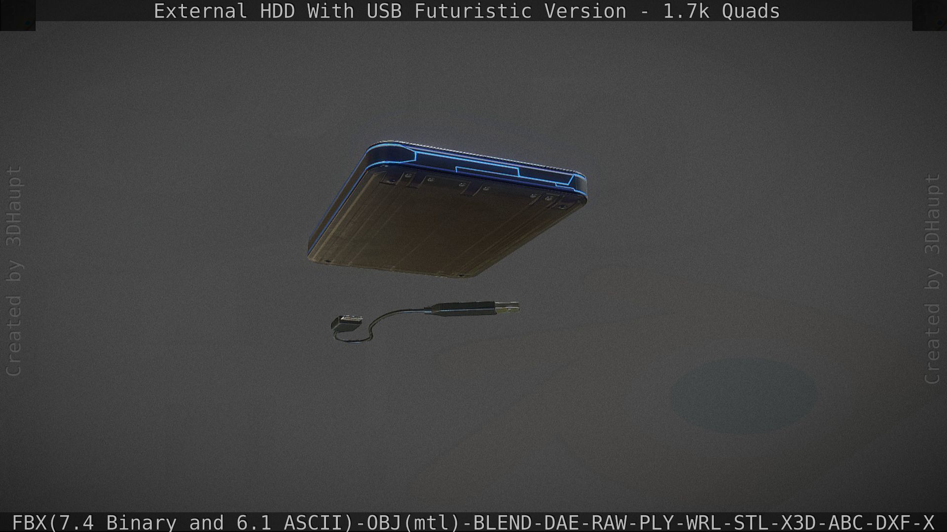 External HDD With USB Cable Rigged Futuristic Version Low-poly 3D model_50