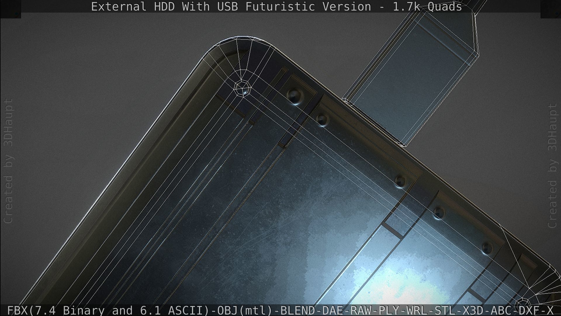 External HDD With USB Cable Rigged Futuristic Version Low-poly 3D model_149